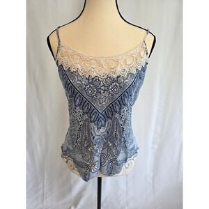In Bloom Blue Paisley Lace Trim‎ Cami Tank Top Women's Size L